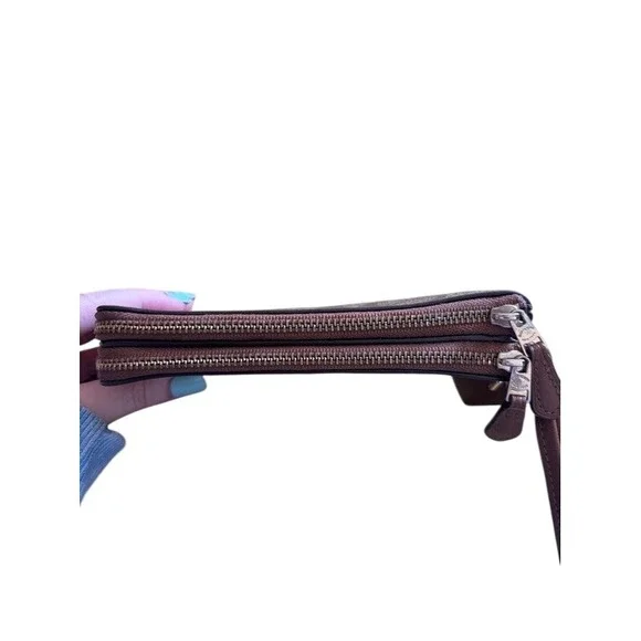 Coach Double Zip Wristlet in Signature Canvas Brown Khaki F58035 Gold Hardware - Picture 5 of 8